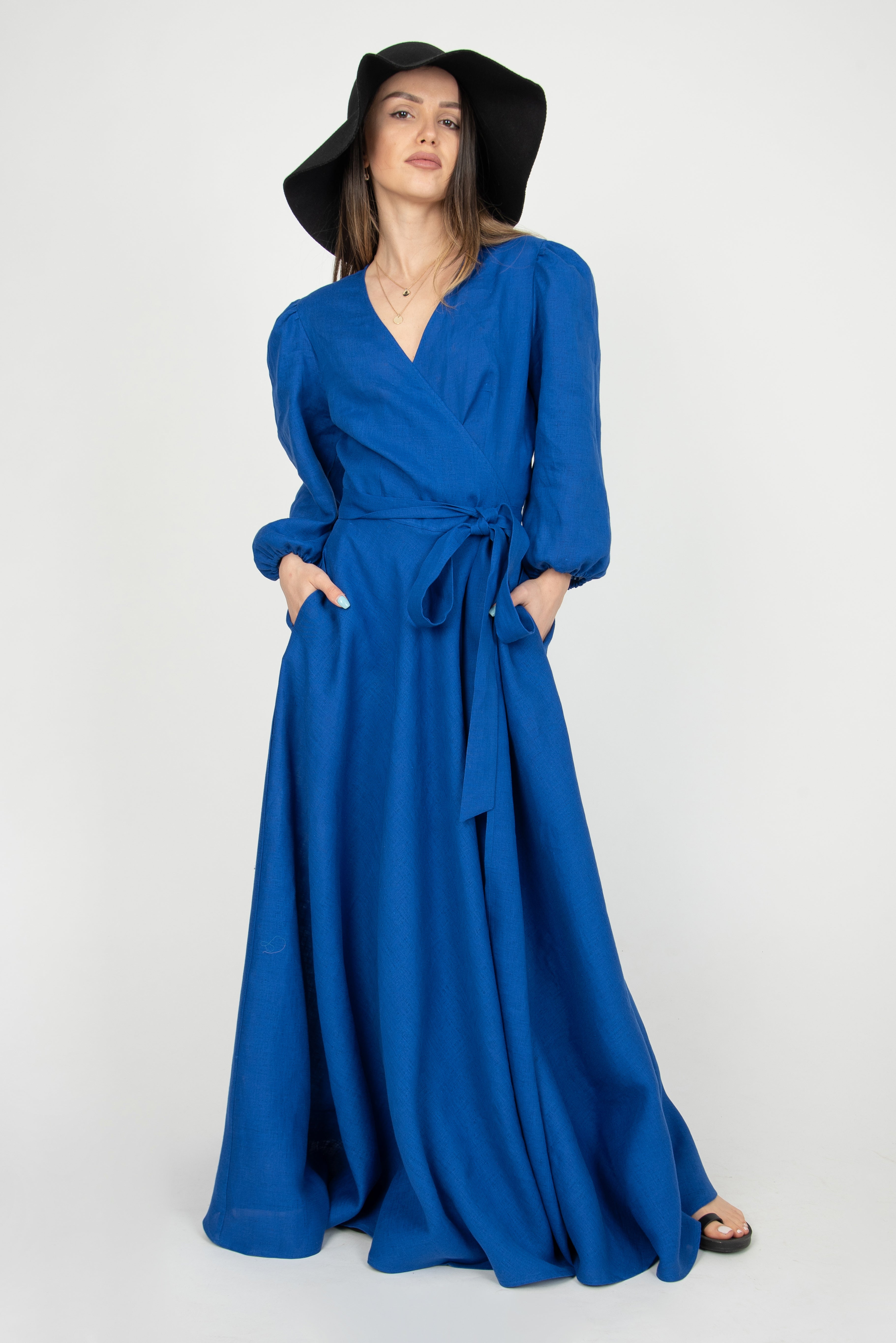 Royal blue Linen dress F2300 US4 / Linen Royal blue Linen dress F2300 US4 / Linen