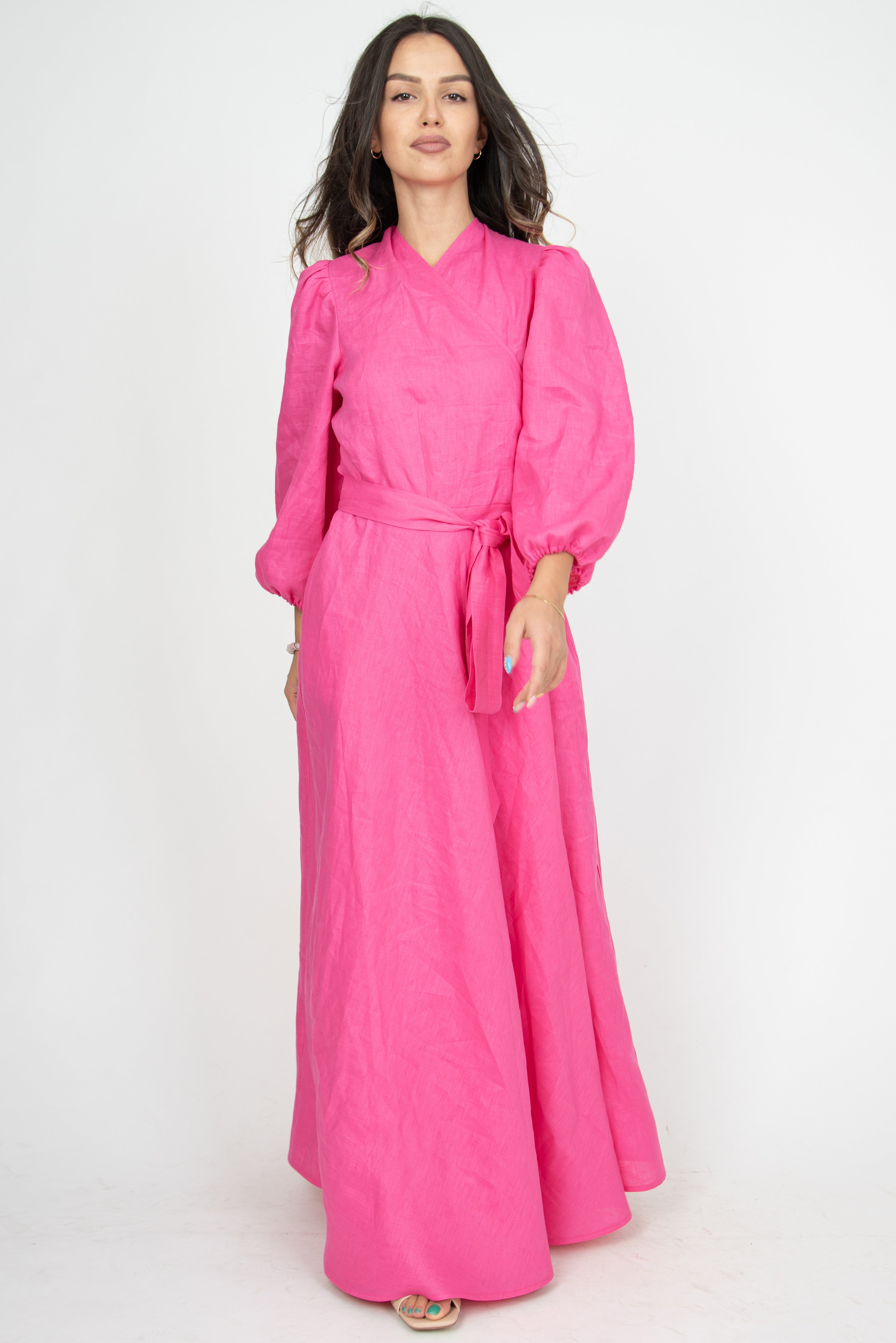 Fuchsia Linen dress US18 / Linen