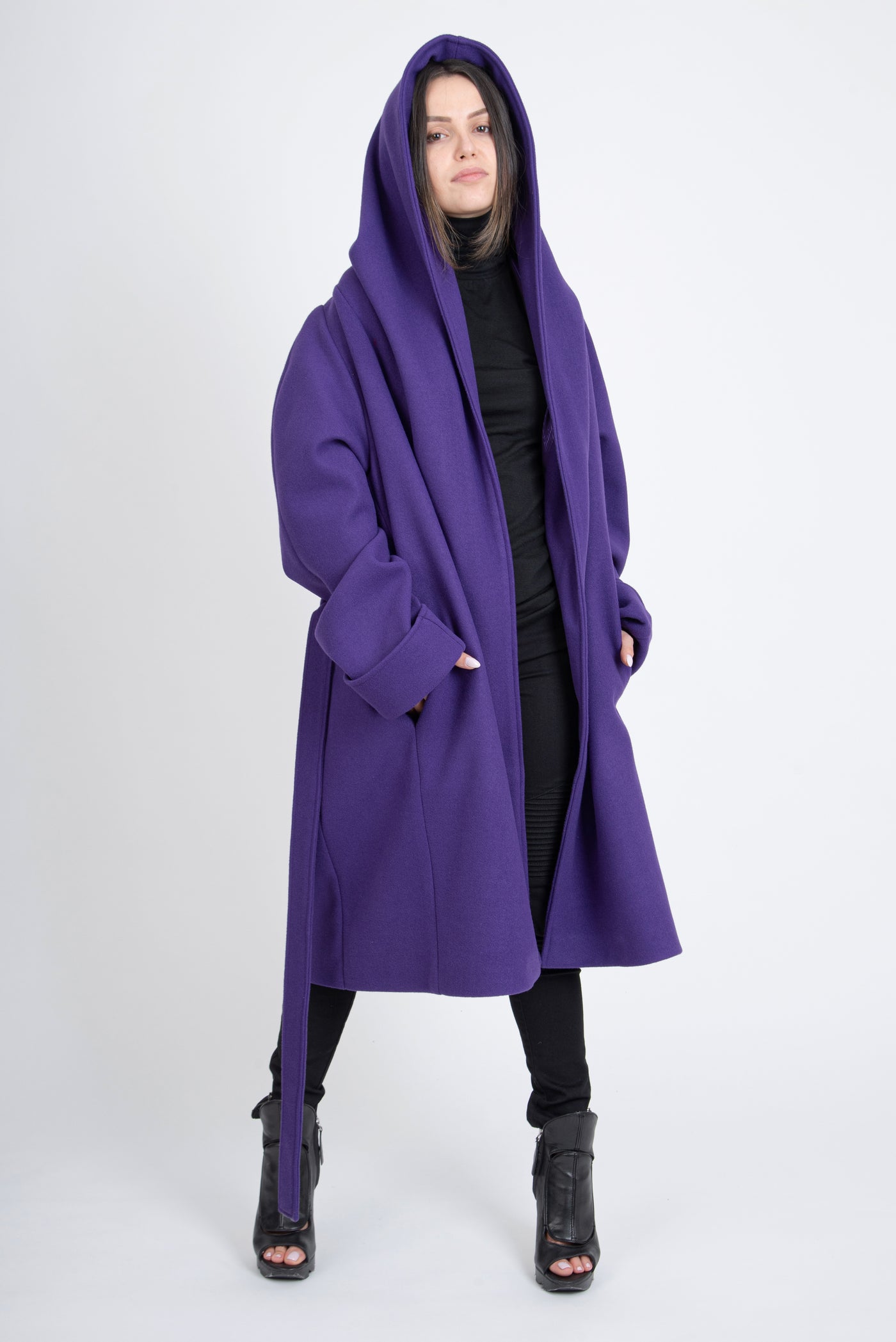 Purple cashmere wool coat F2263