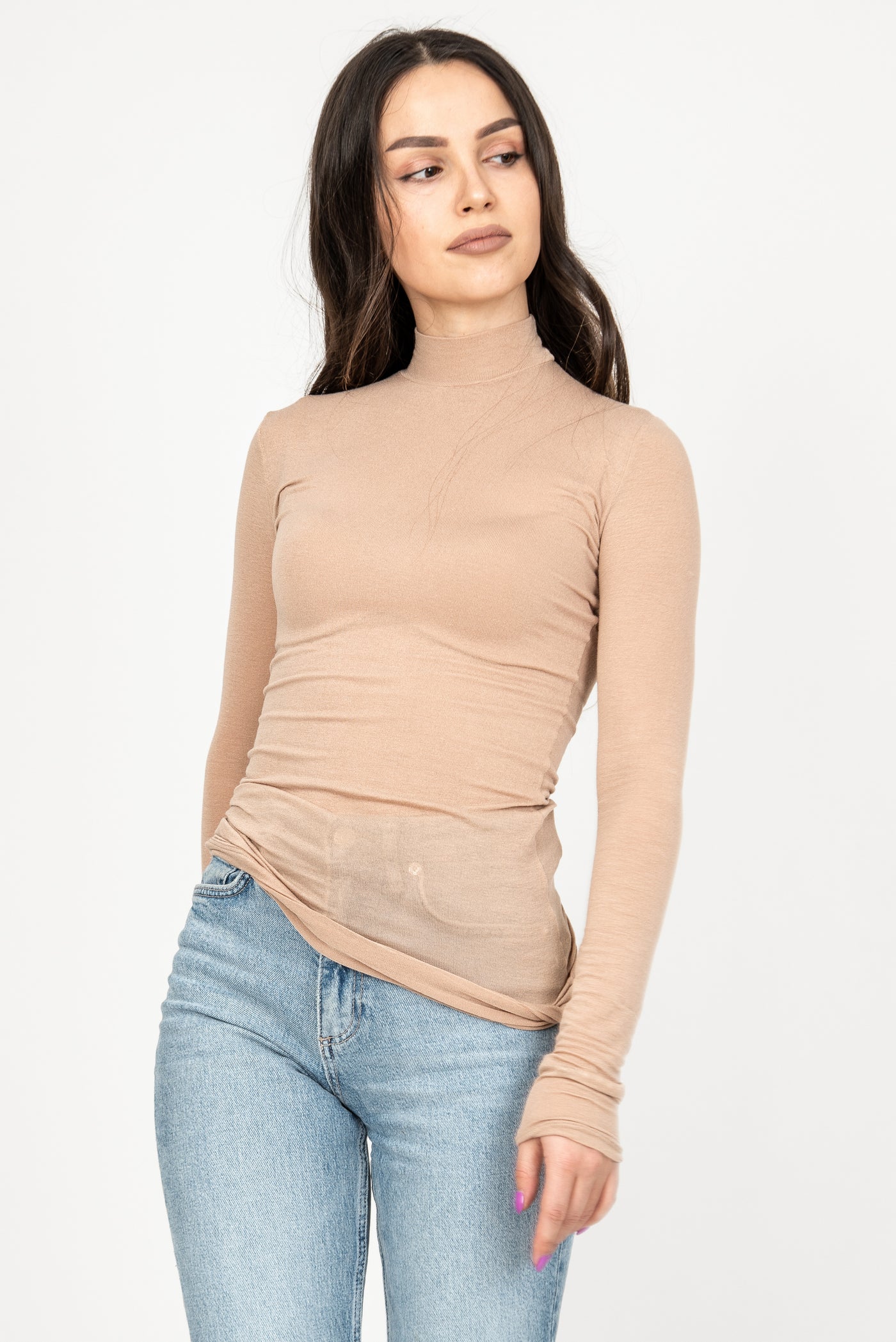 Nude cotton fitted blouse F2364