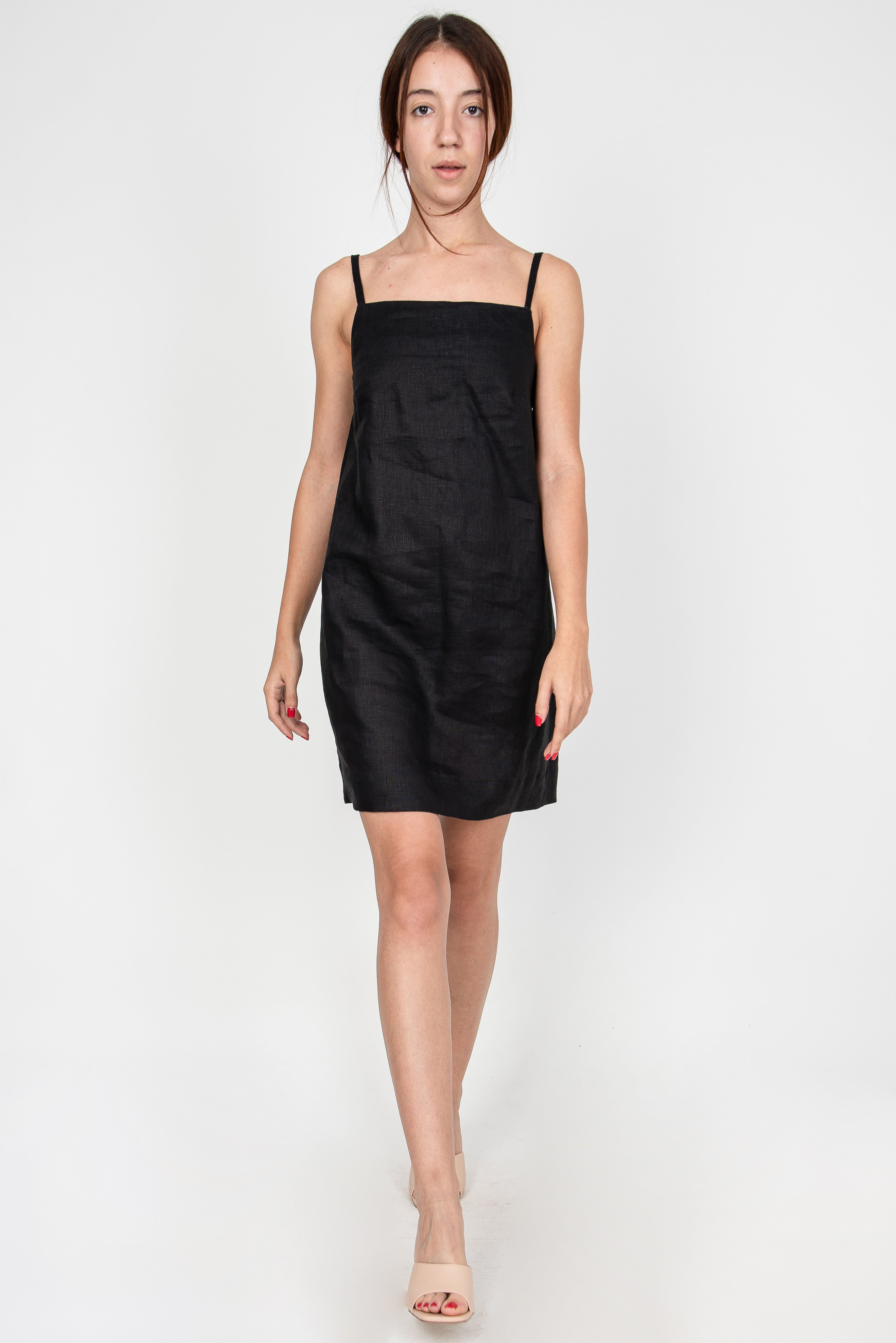 Black Linen Slip Dress F2349 US6 / Linen Black Linen Slip Dress F2349 US6 / Linen