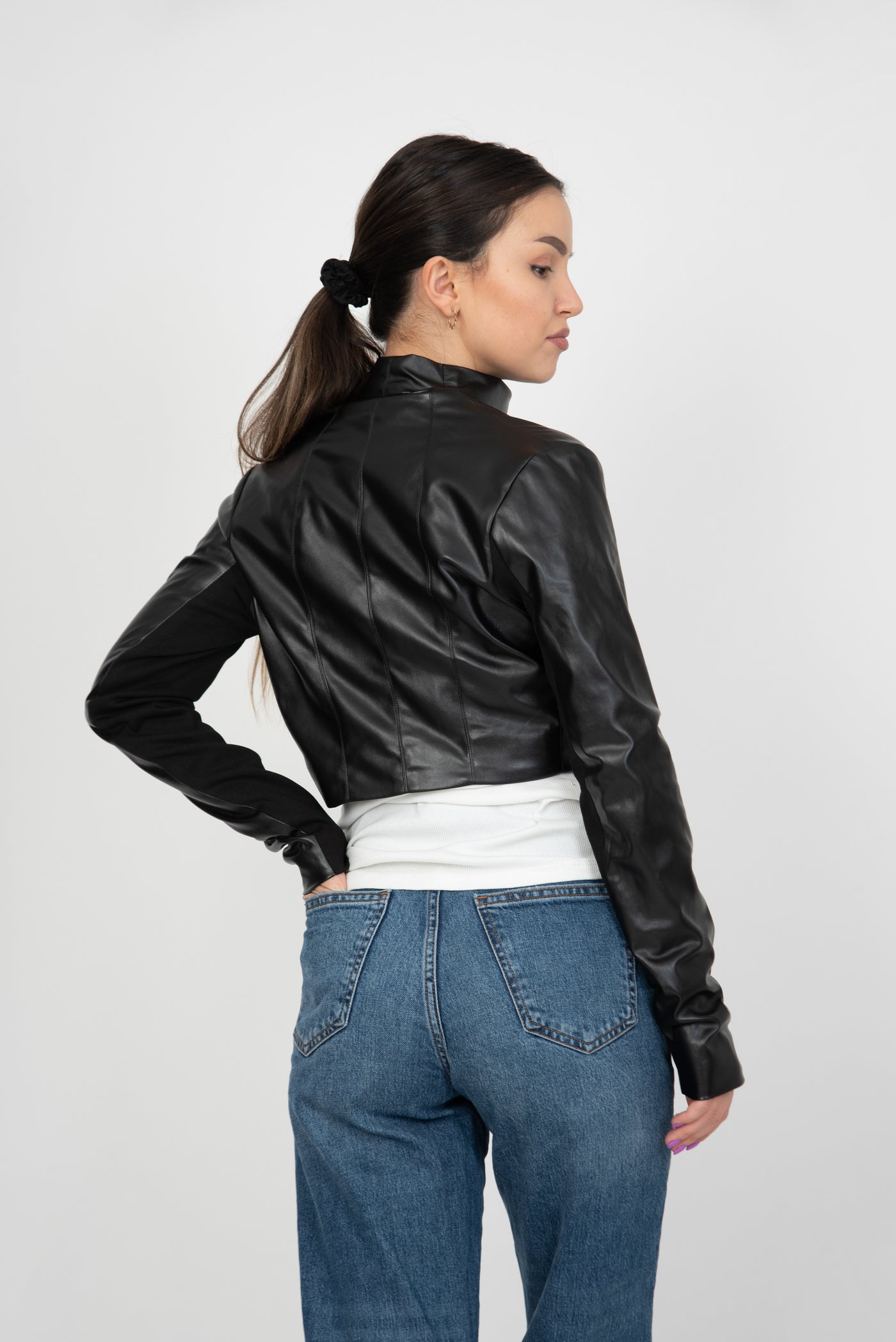 Black vegan leather jacket F1689