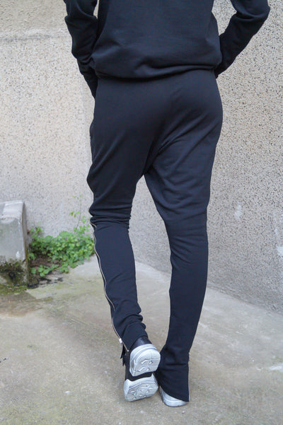 Loose black zipper pants F1595