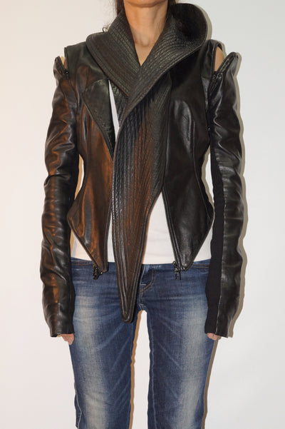 Convertible black eco leather jacket F1343