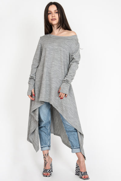 Gray asymmetrical knit sweater F1234