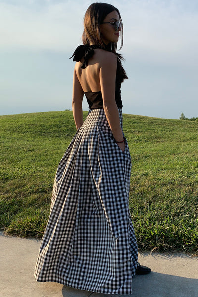 Formal checked maxi skirt F2391