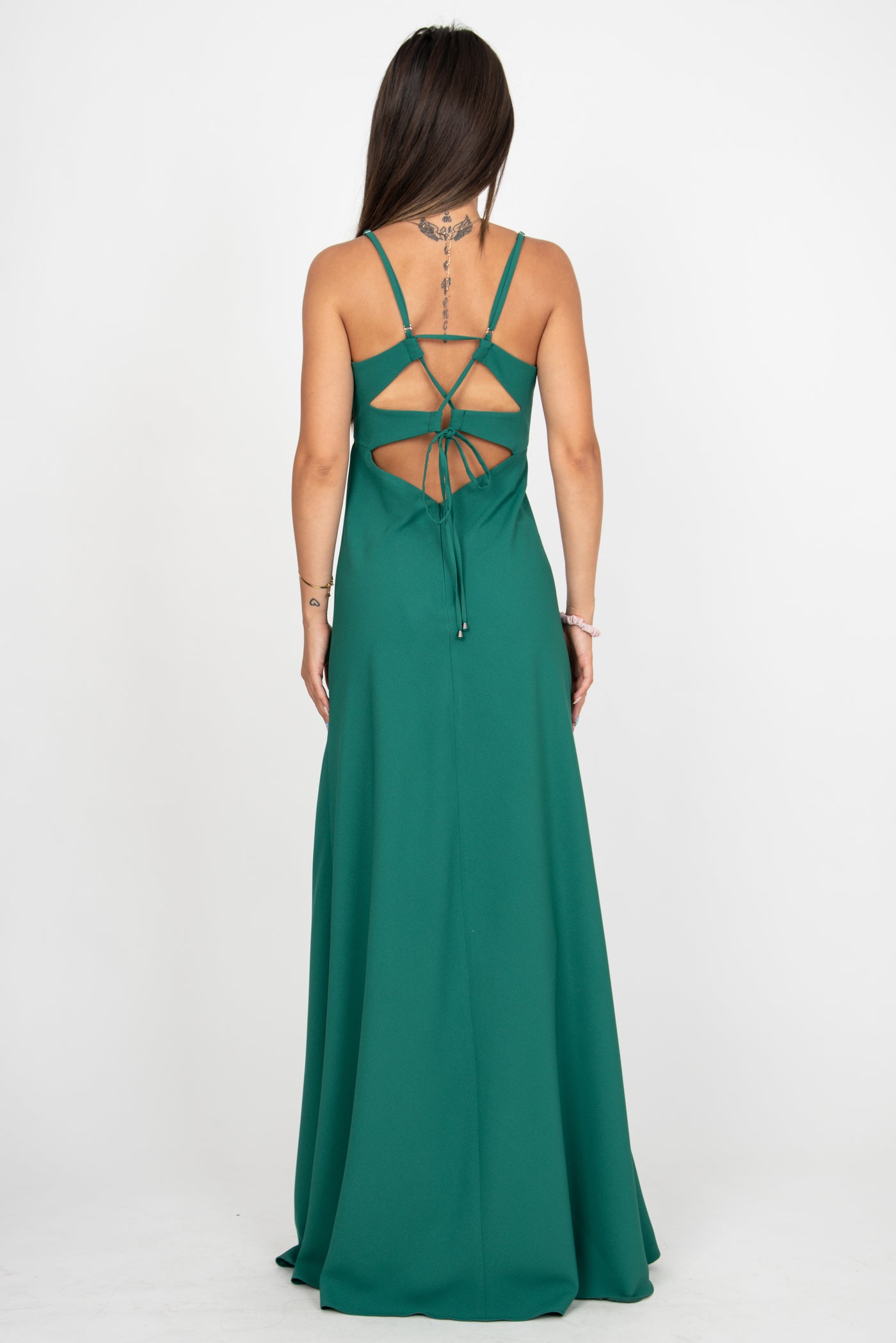 Green flowing dress with open back F2369