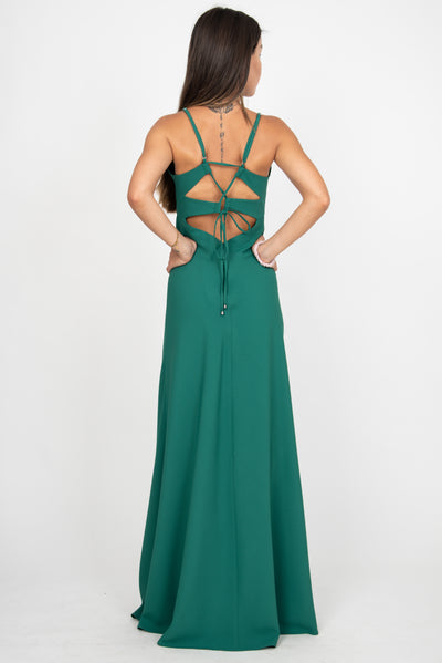 Green flowing dress with open back F2369