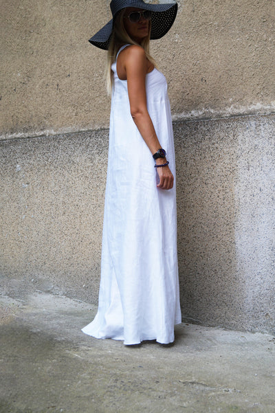 Convertible linen white dress F1490