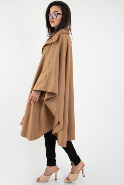 Winter cape coat with zipper F2407