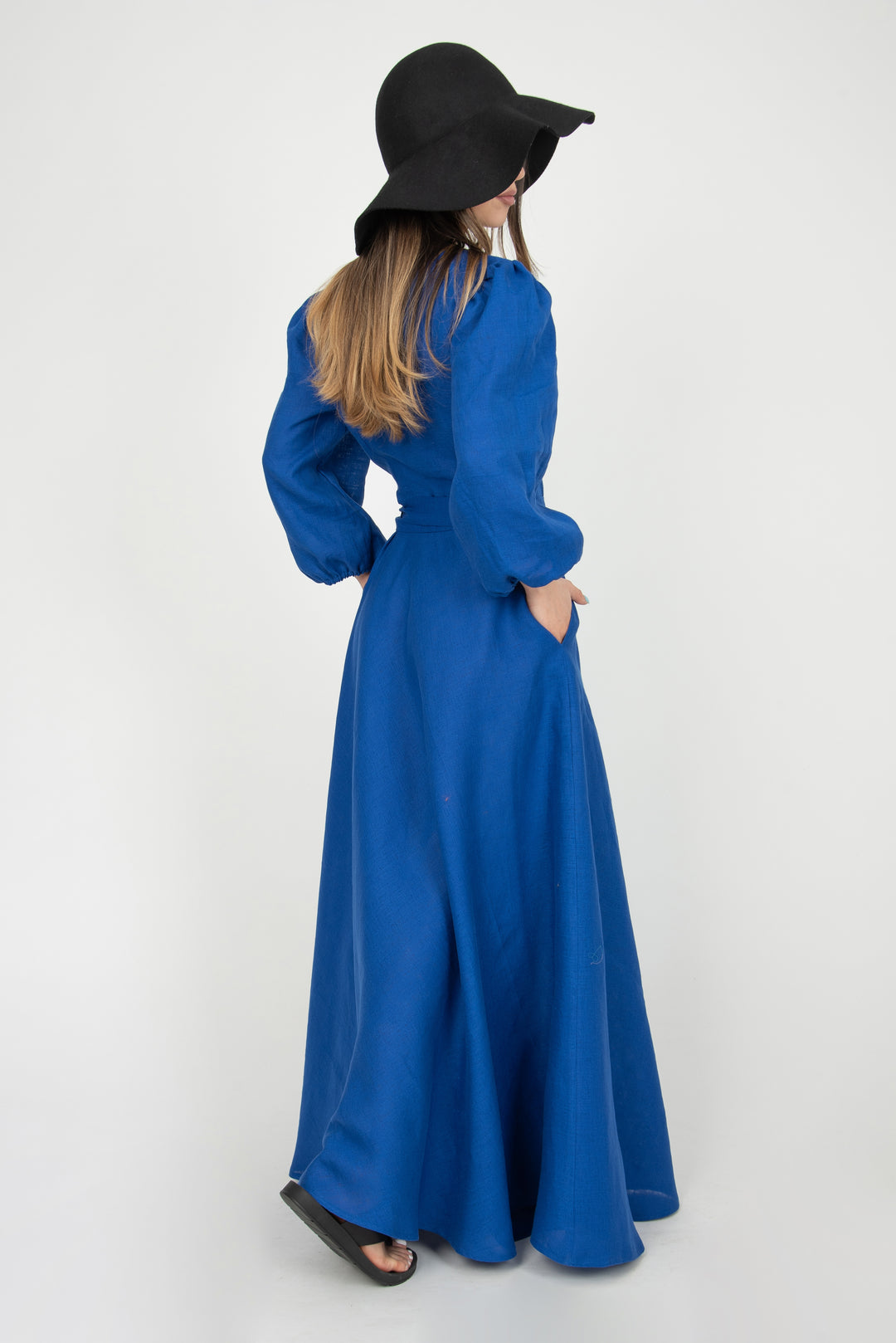 Royal Blue Linen Dress F2300 US18 / Linen