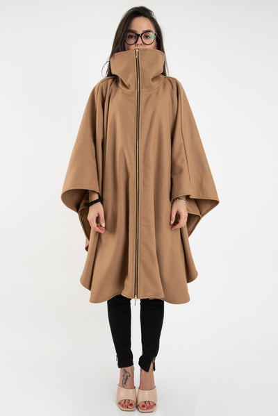 Winter cape coat with zipper F2407