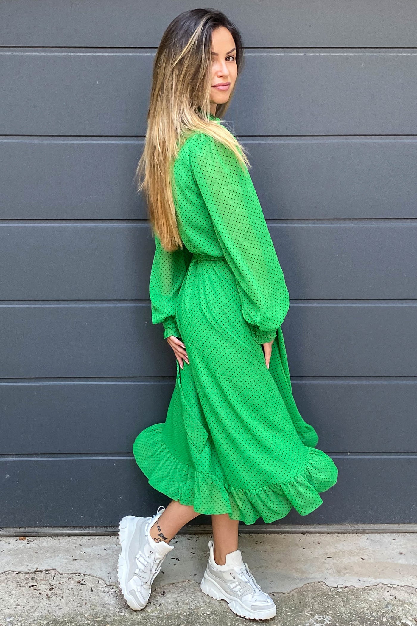Green summer long dress F2169