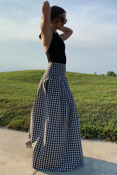 Formal checked maxi skirt F2391