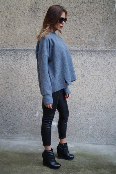 Grey oversized knit sweater F1261