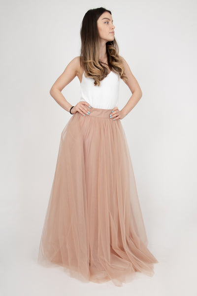 Nude tulle long skirt F2295