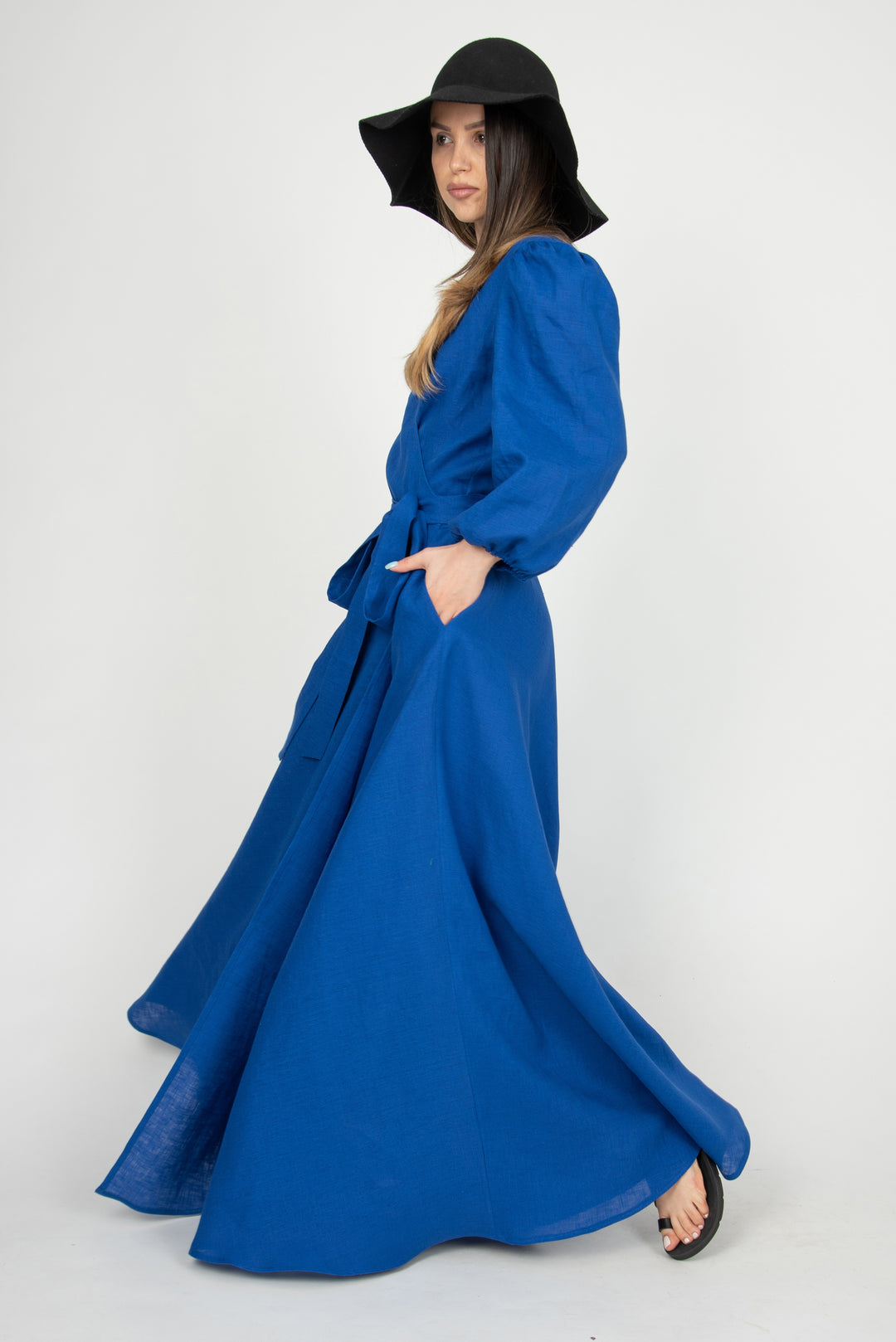 royal blue linen dress Organic Cotton Puff Sleeve Dress Royal Blue Staghorn Print (Hand Block Printed, Ethical & Sustainable) LARGE