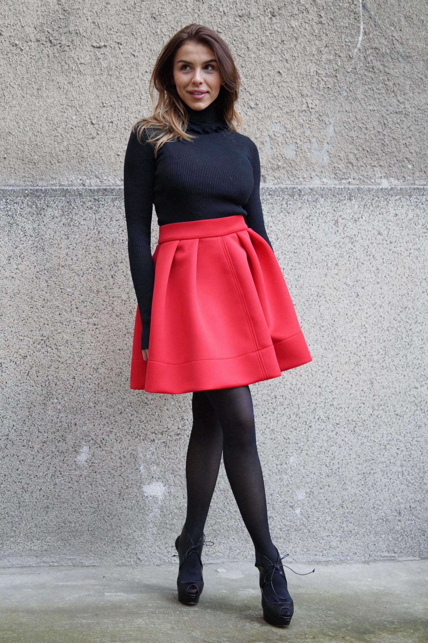 Neoprene red bouffant skirt F1088