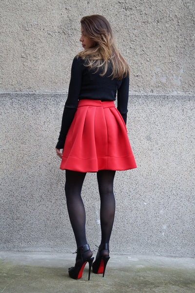 Neoprene red bouffant skirt F1088
