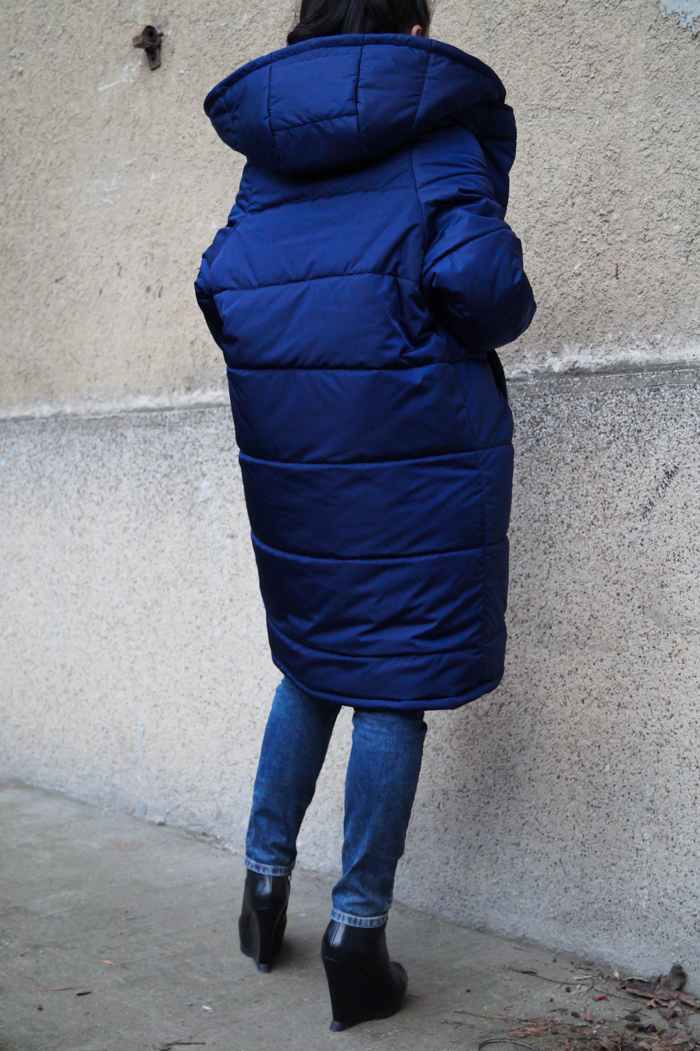 Long Blue quilted windproof jacket F1537