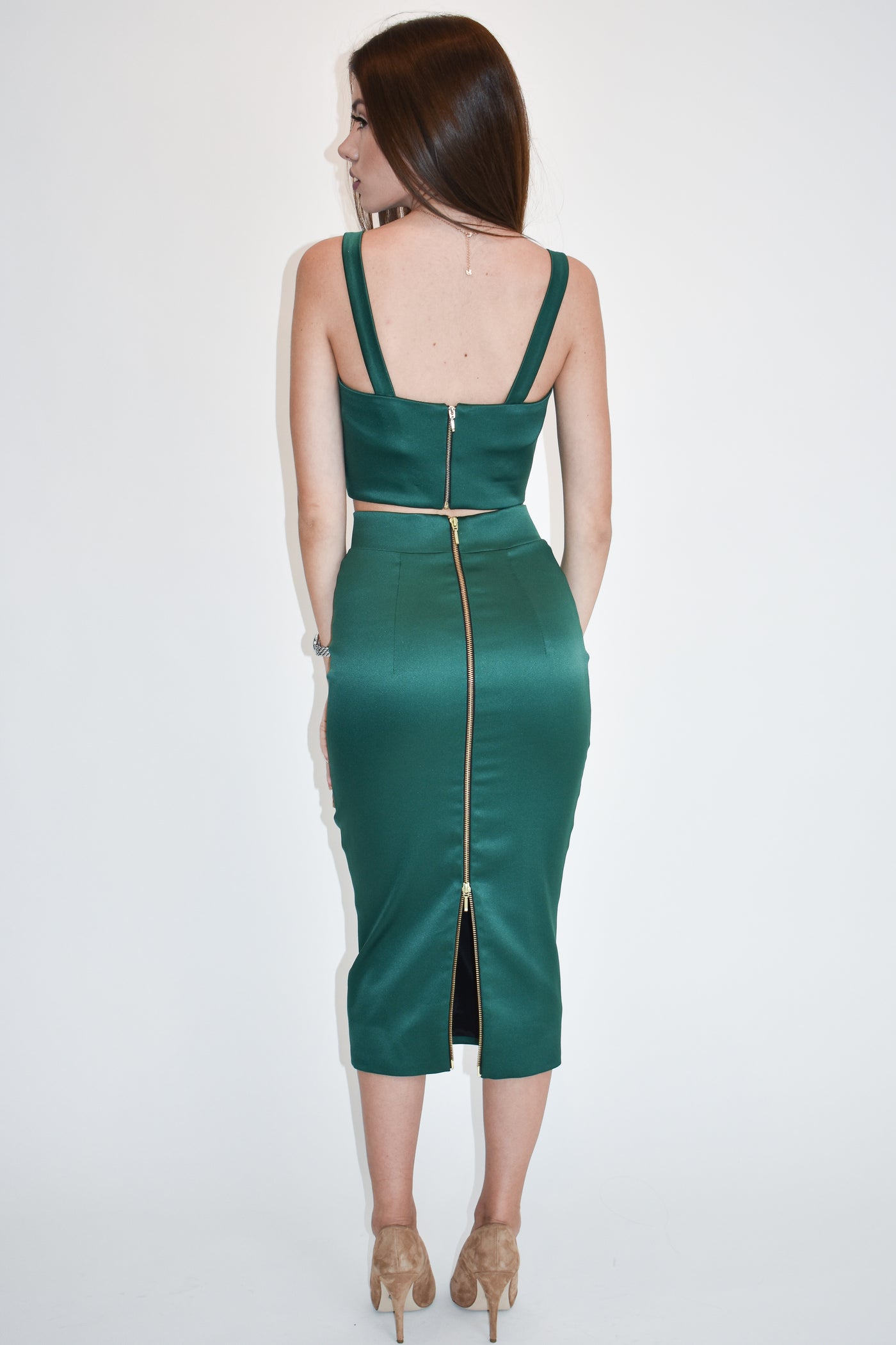 Green midi length skirt F1897