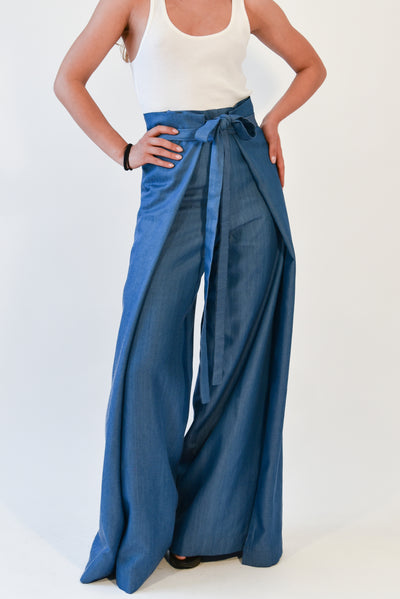 Blue wide leg pants skirt F2113