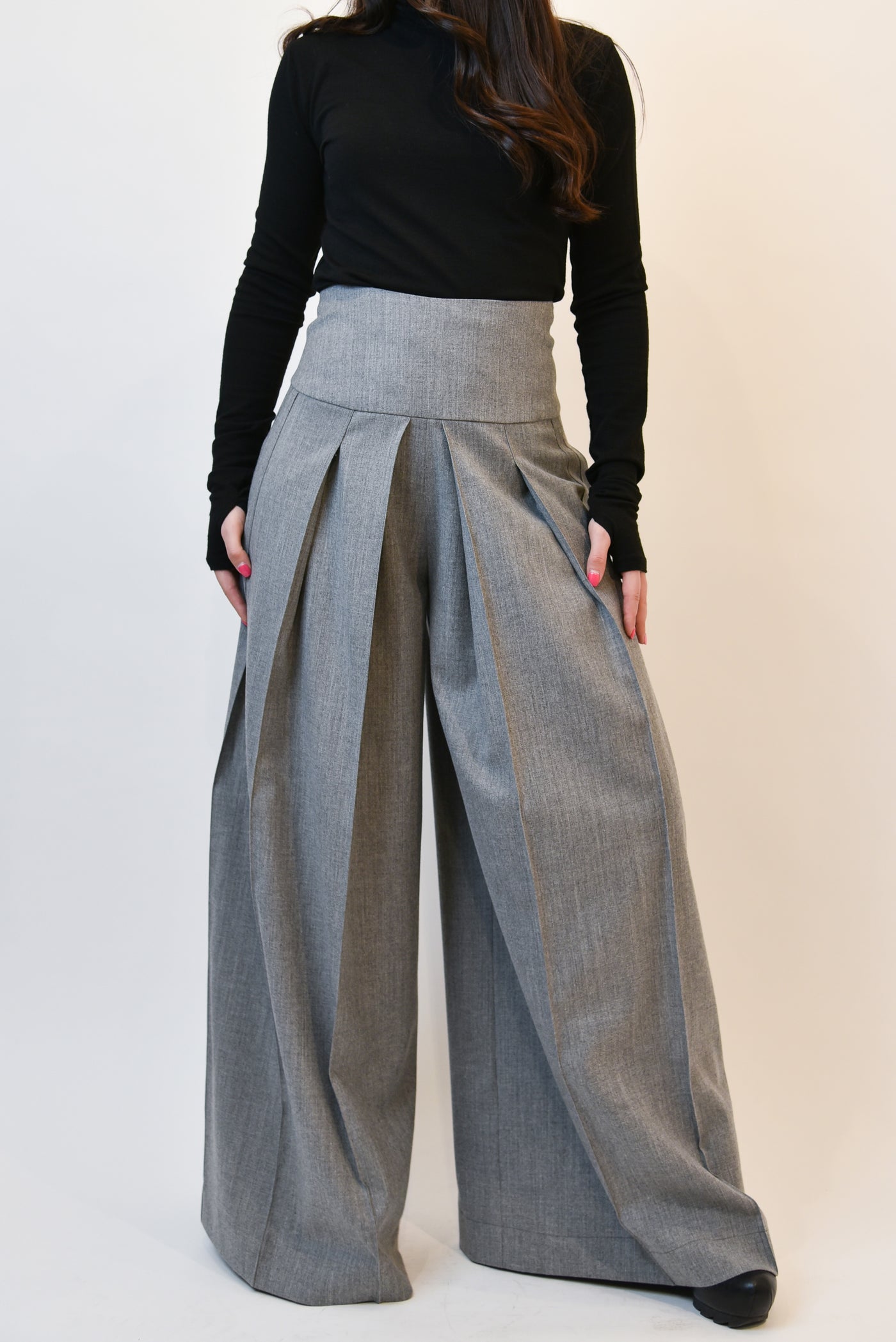 Grey wide leg wool pants F1974
