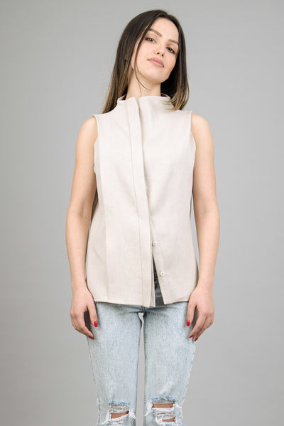 Asymmetrical sleeveless linen top