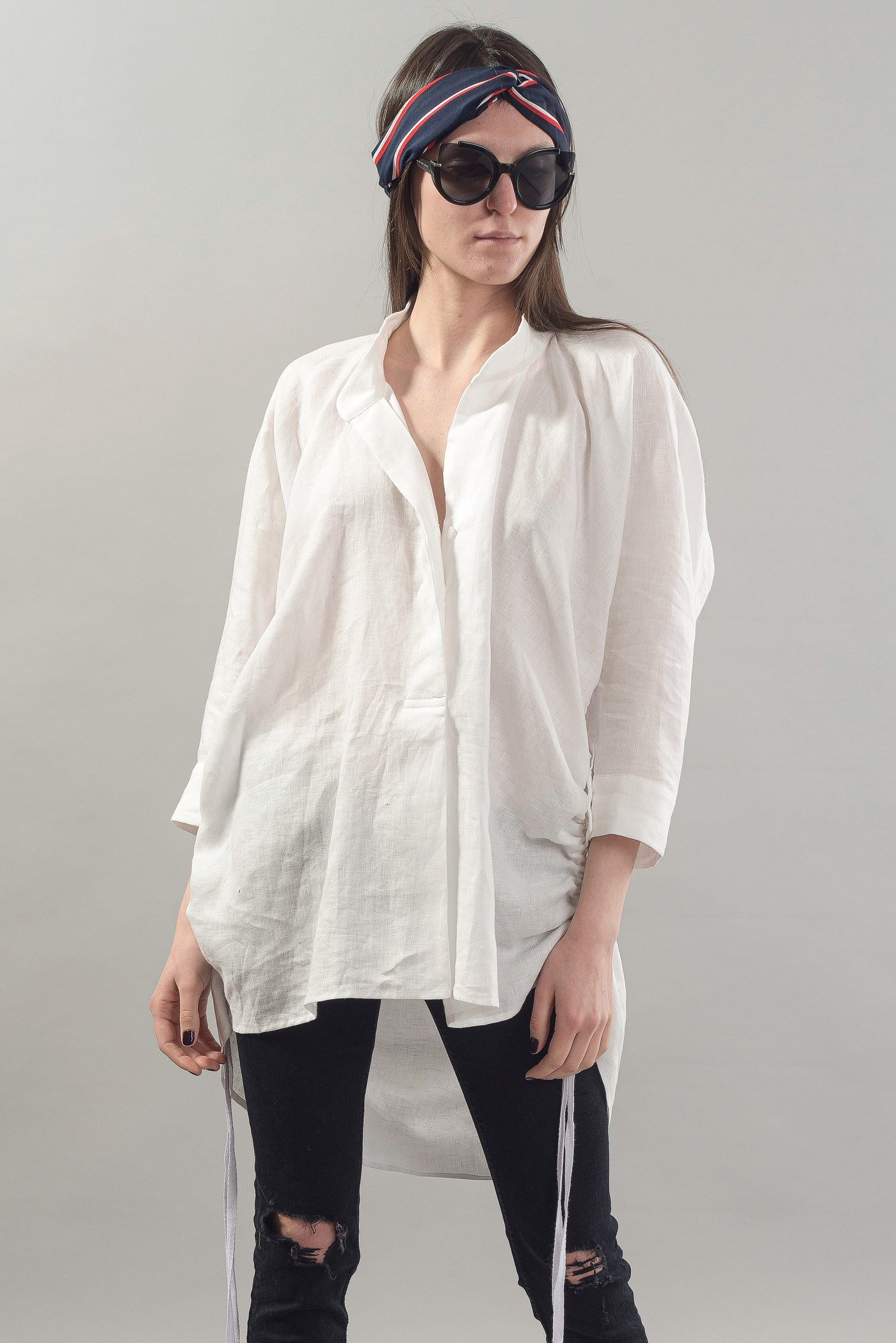 Oversized linen white shirt F1809