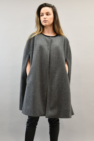 NEW Grey winter wool cashmere cape coat F2189