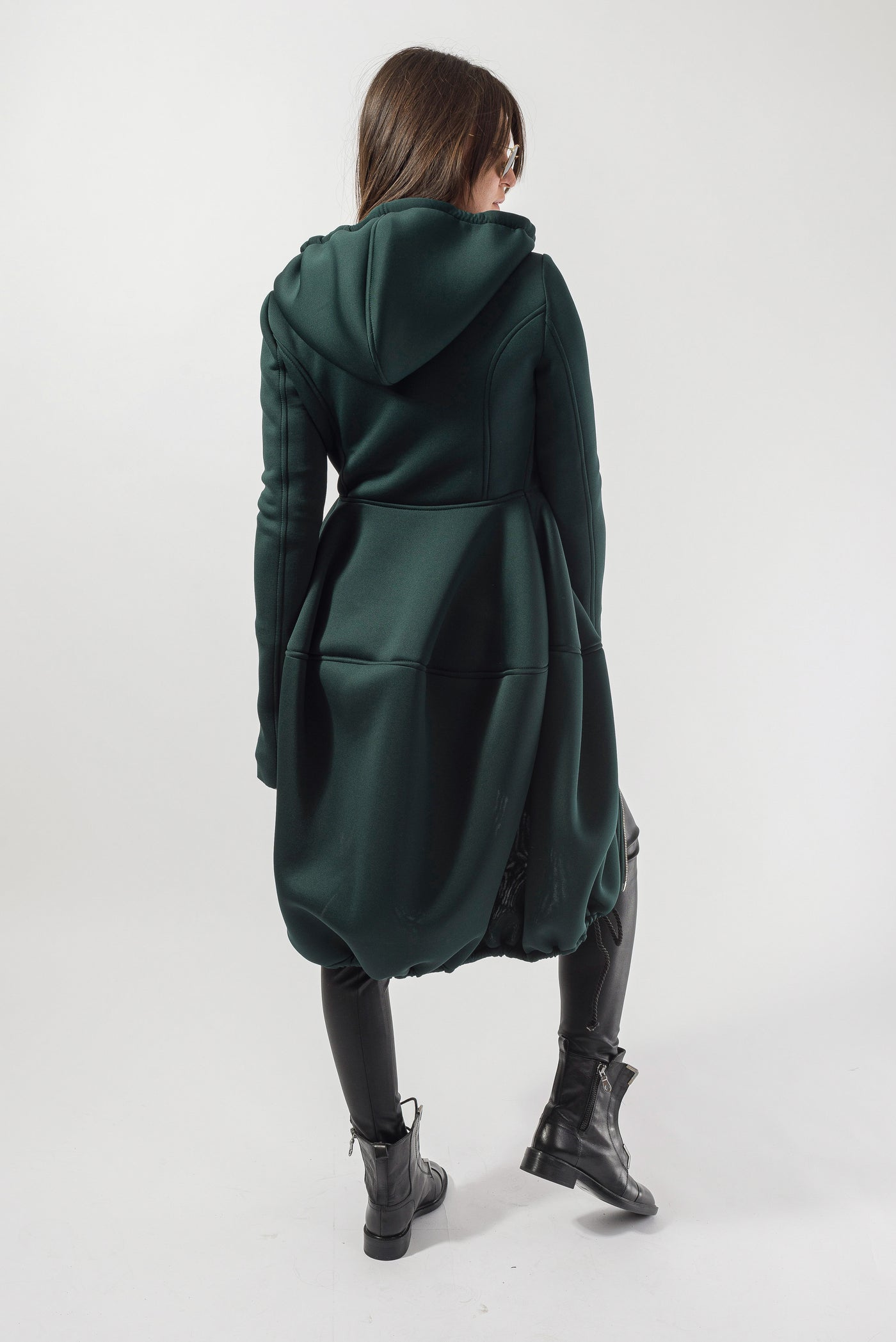 Green long hooded neoprene coat F1824