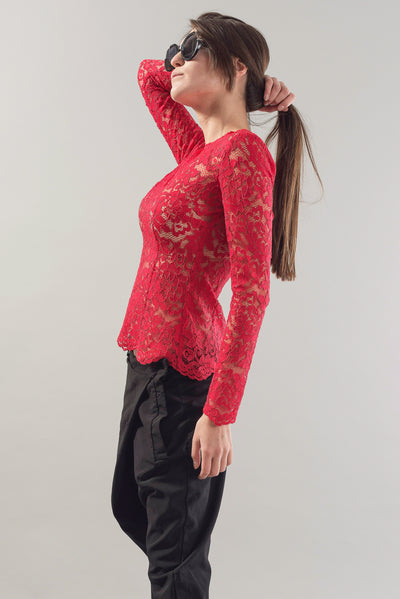 Red lace blouse F1781