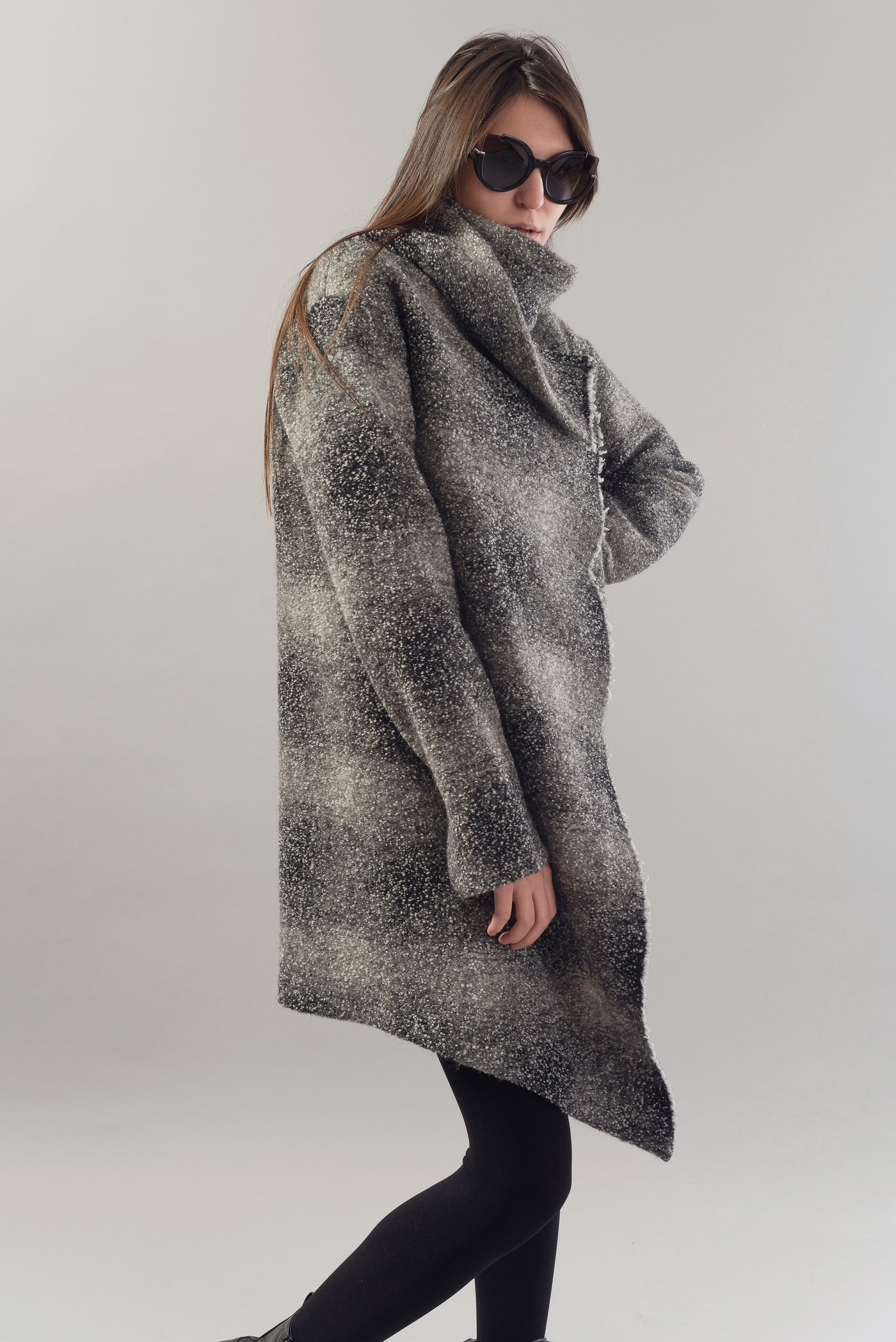 Grey wool asymmetrical cardigan F1783