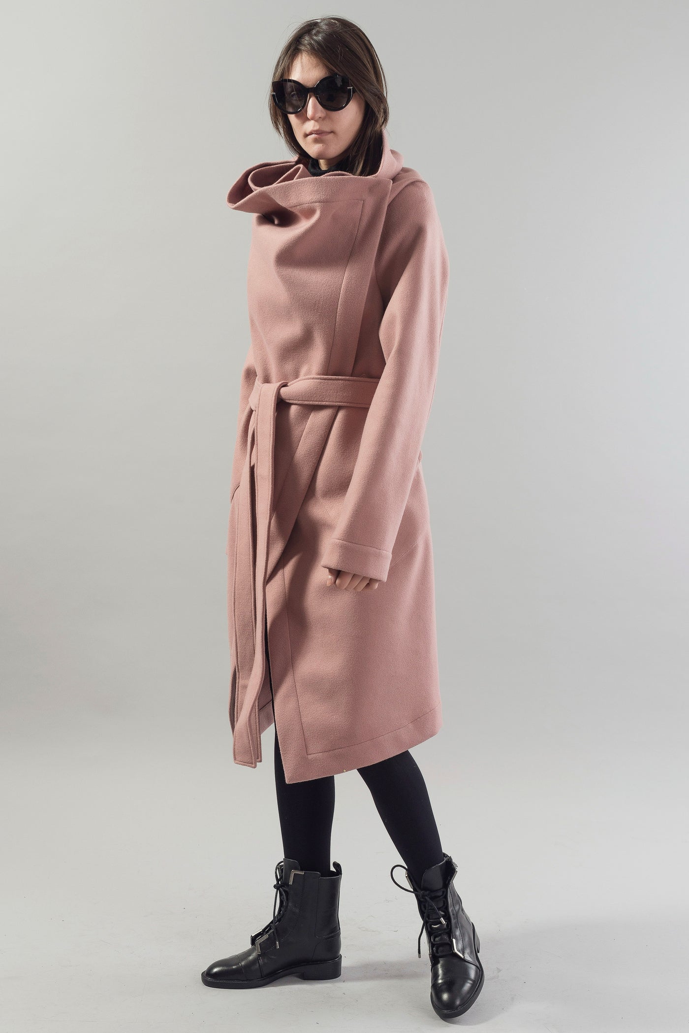 Pale pink wool cashmere coat F1743