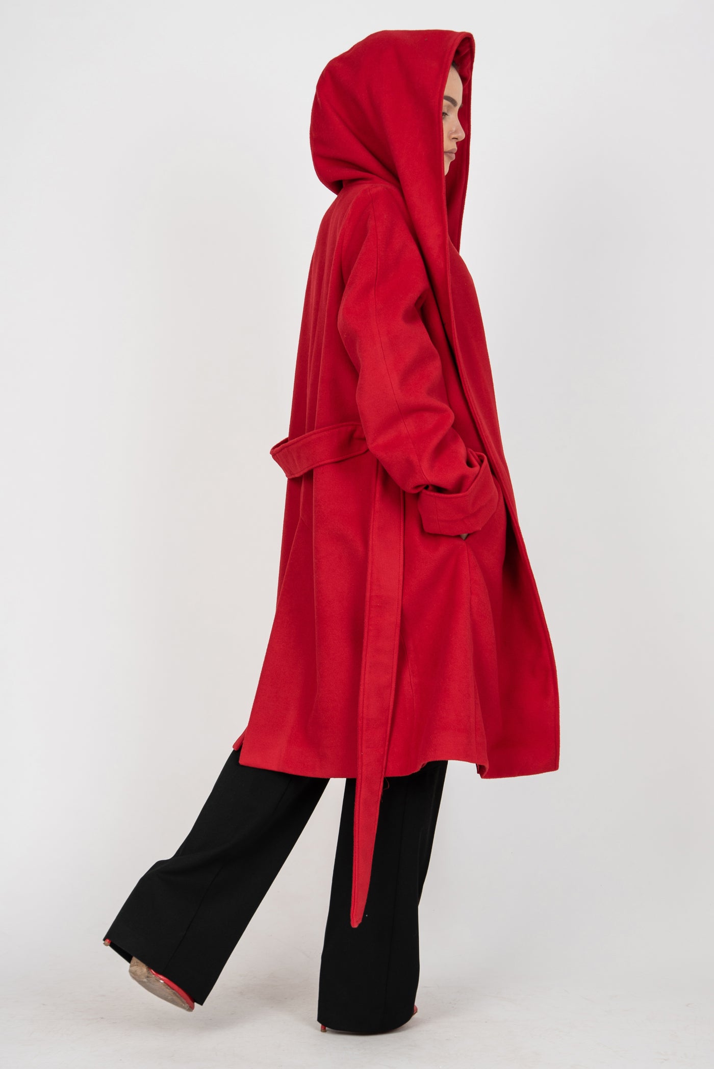 Red cashmere wool coat F2361