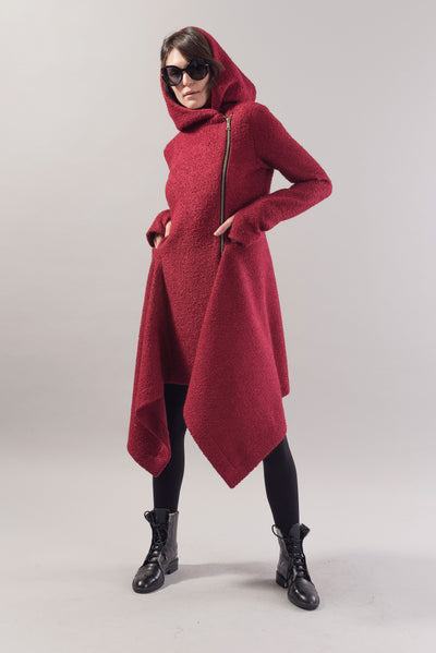 Burgundy cashmere wool coat F1745