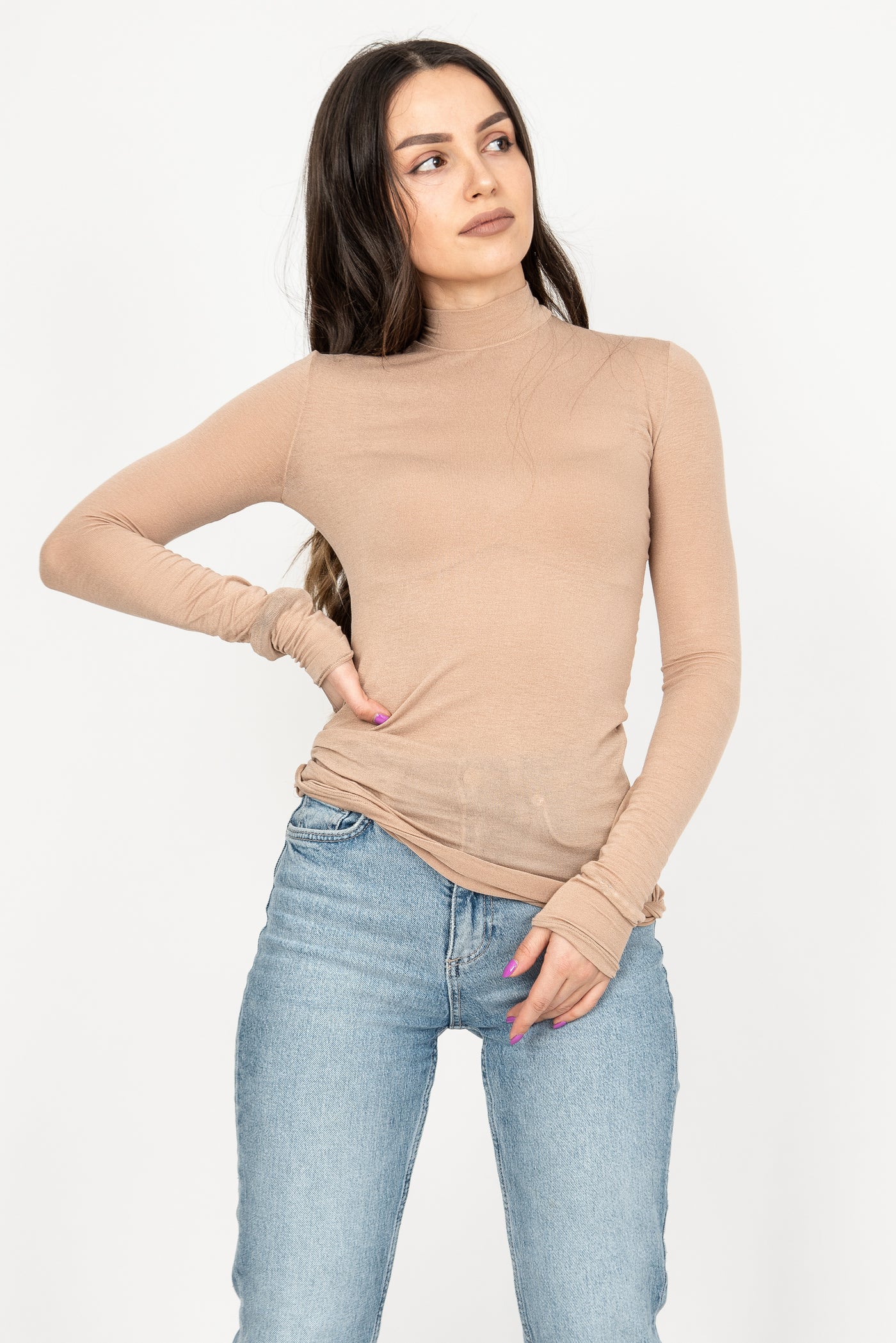 Nude cotton fitted blouse F2364