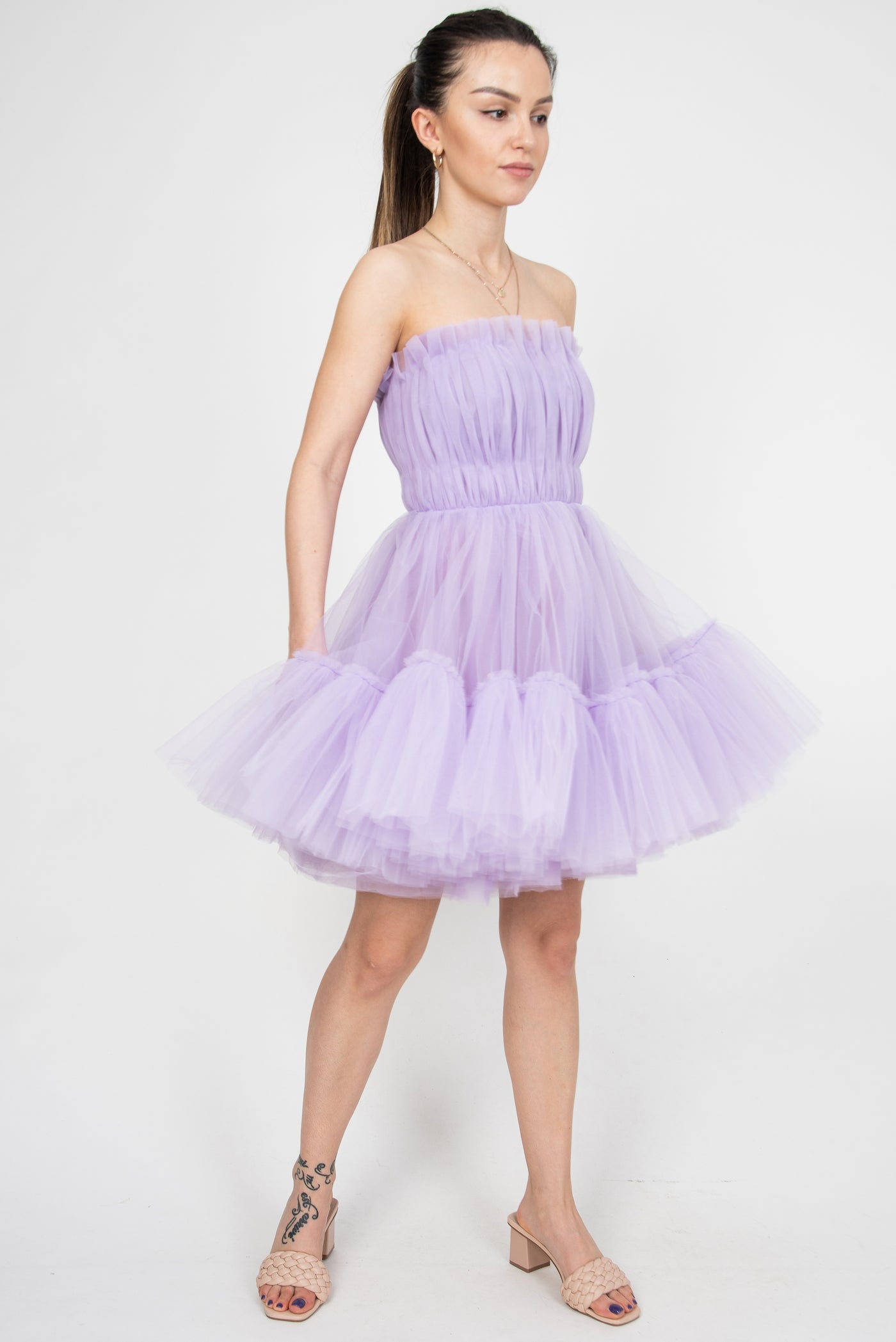 Purple midi tulle dress F2329