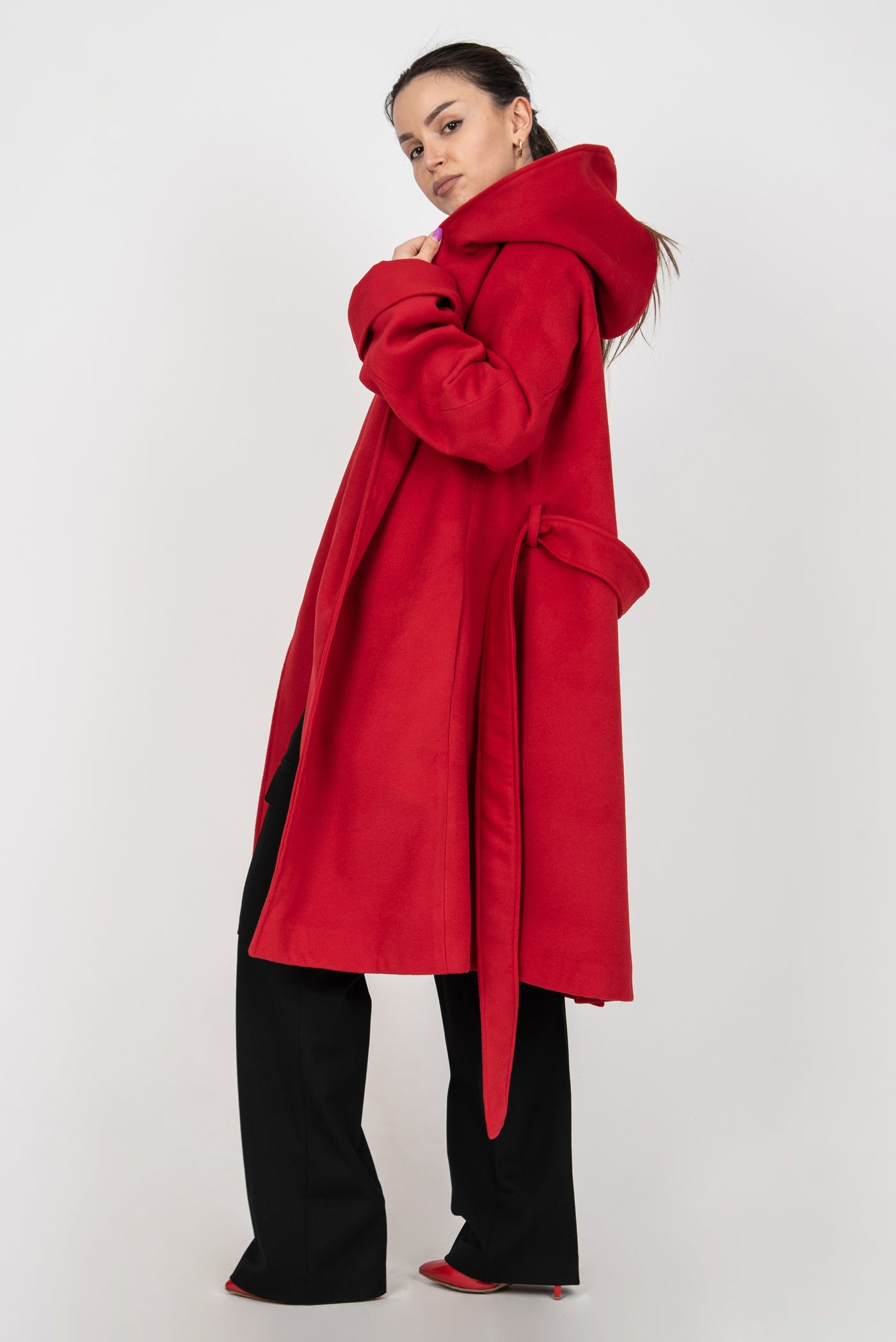 Red cashmere wool coat F2361