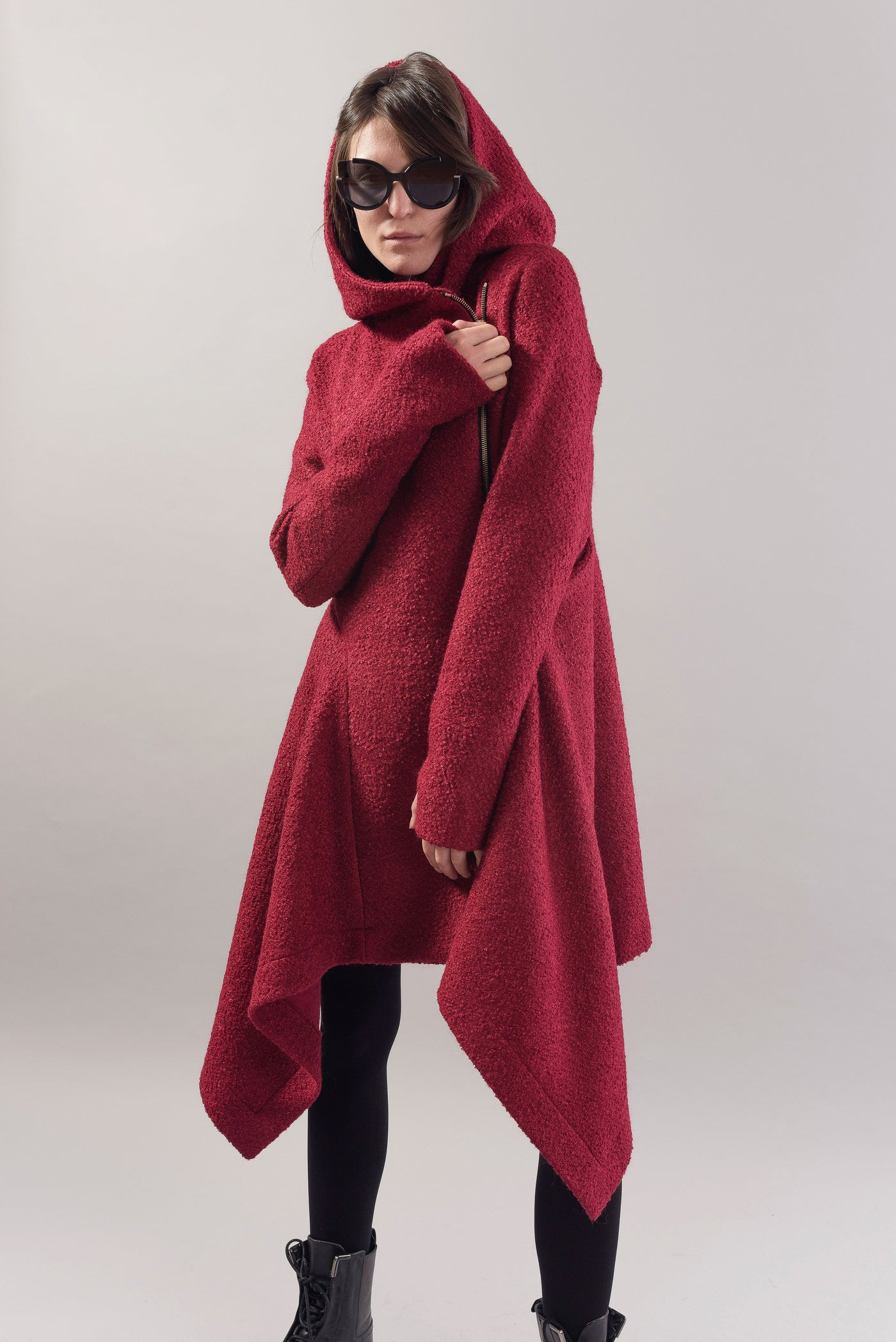 Burgundy cashmere wool coat F1745