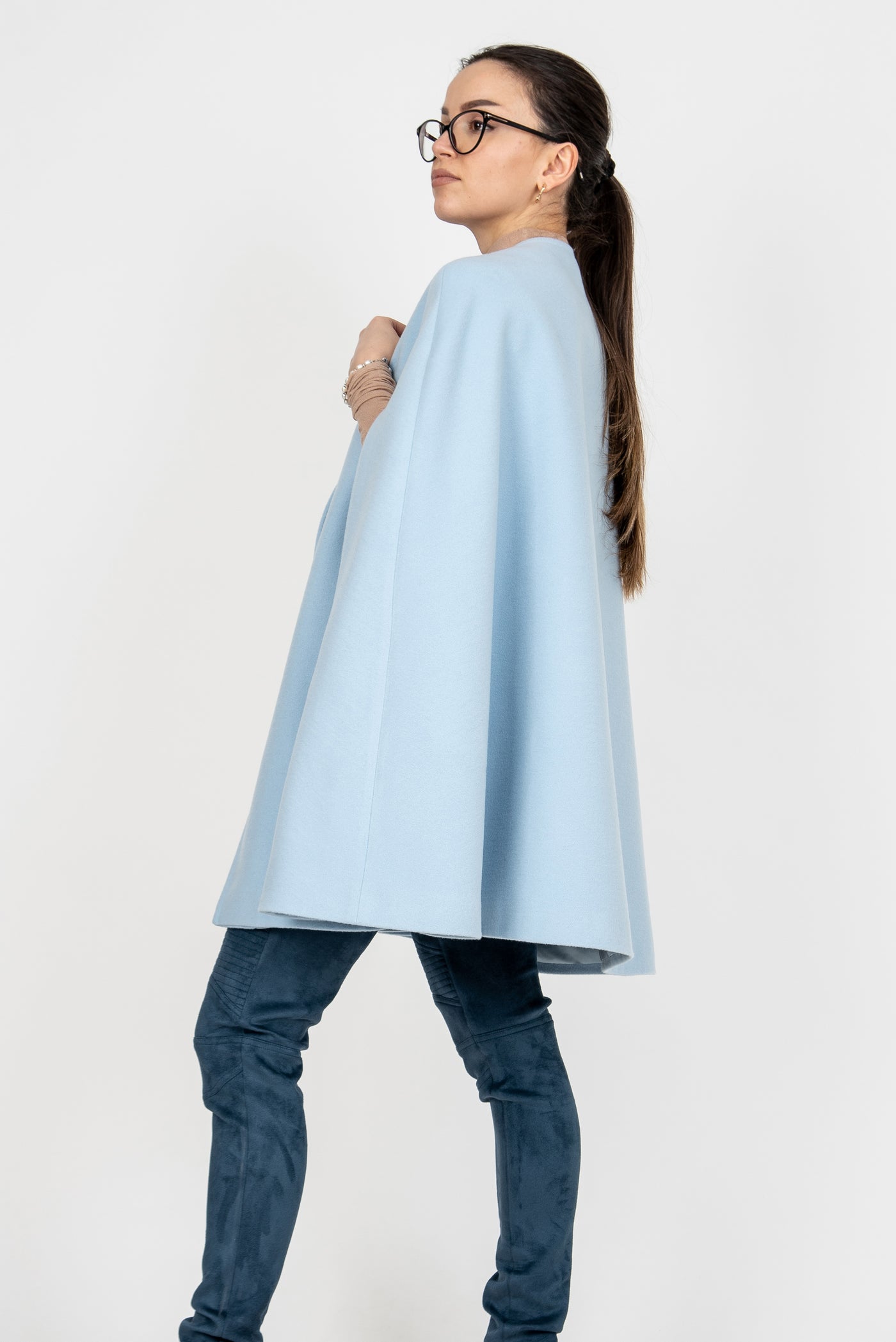 Winter wool cashmere cape coat F2360