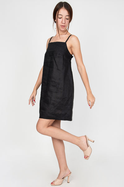 Black linen slip dress F2349