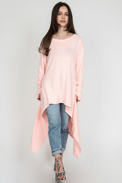 Pink asymmetrical knit sweater F1372