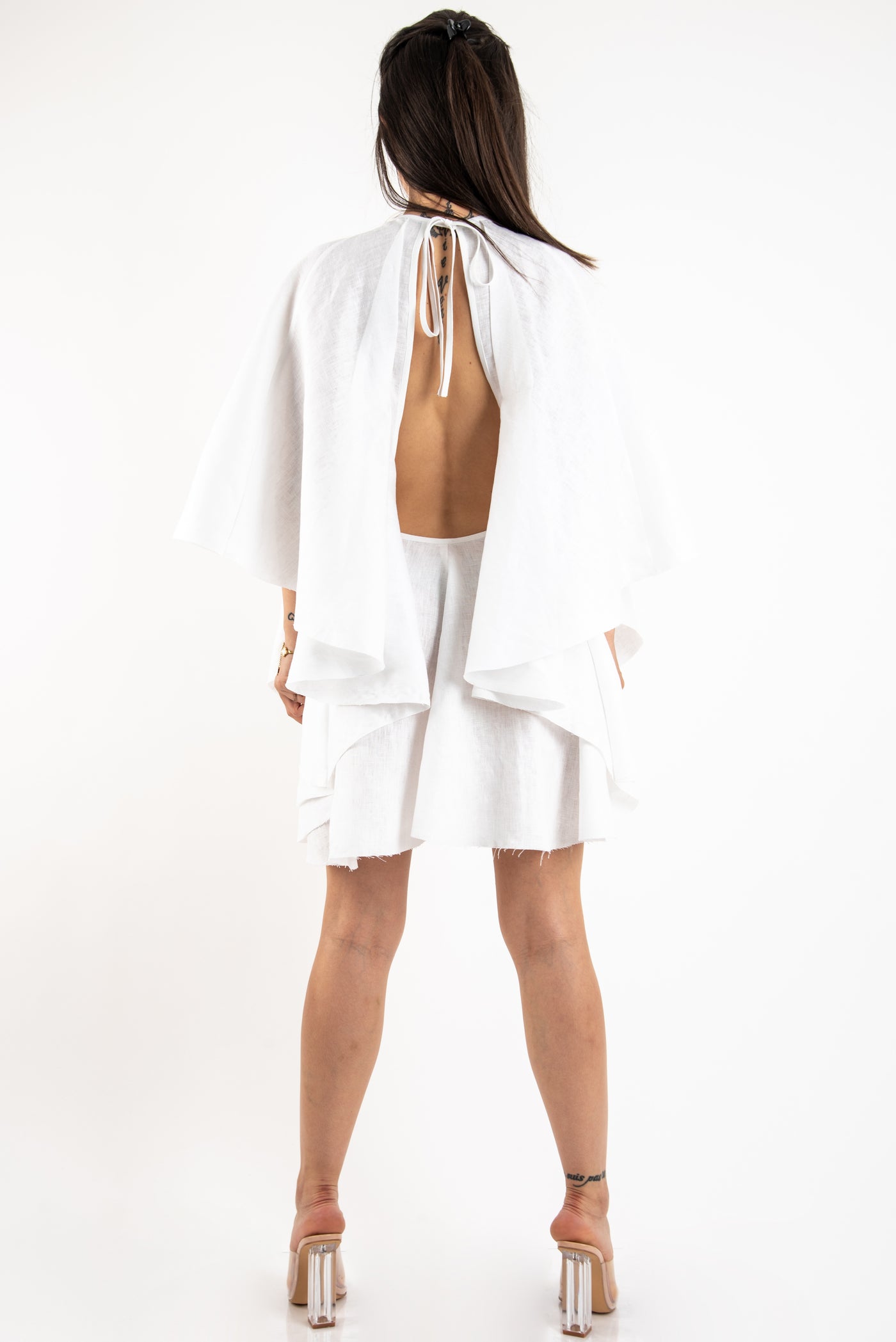 White linen backless dress F2417