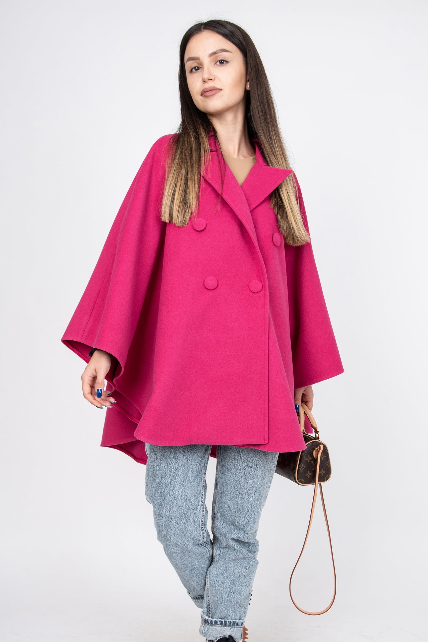 Wool cashmere cape coat