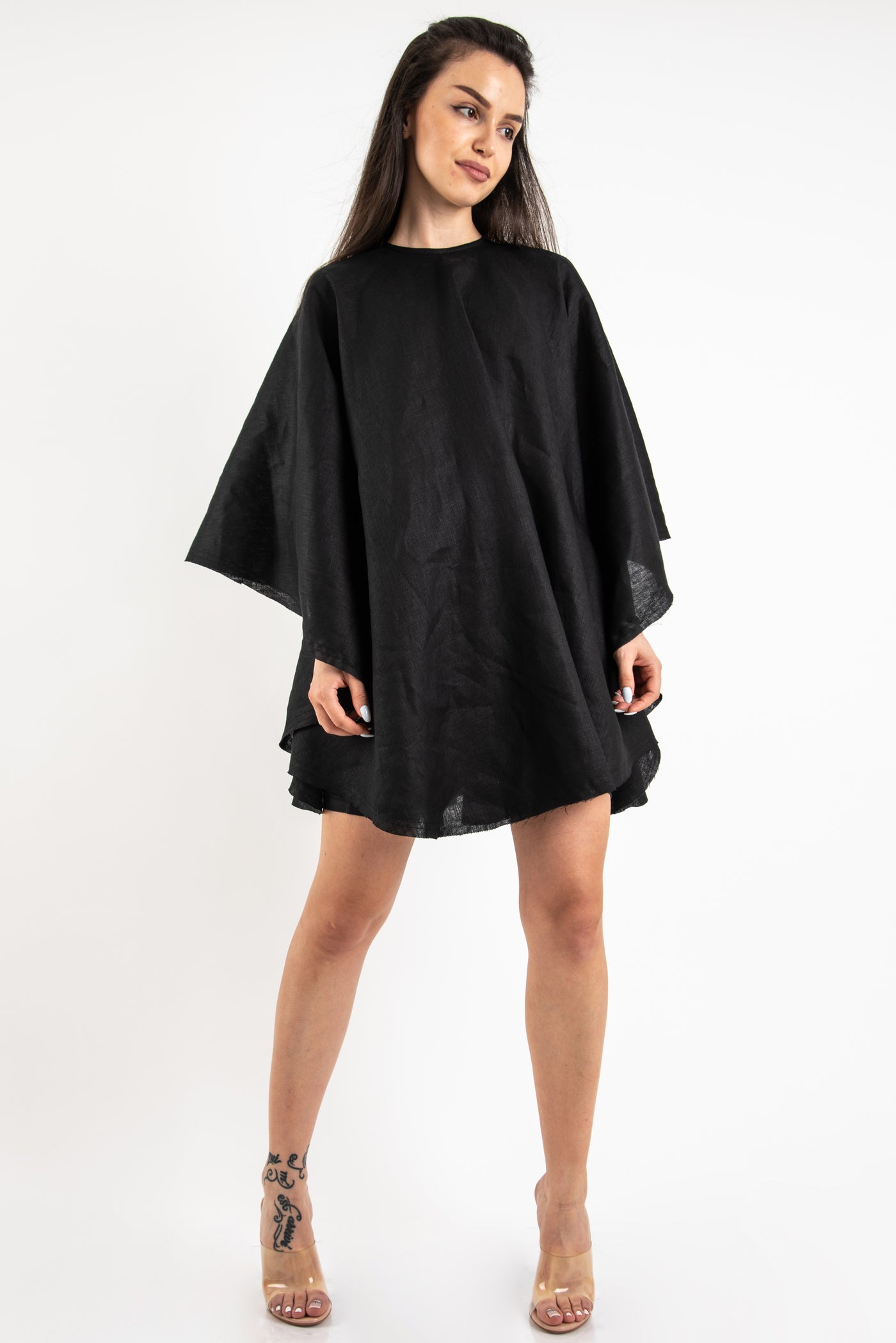 Black linen backless dress F2416 4