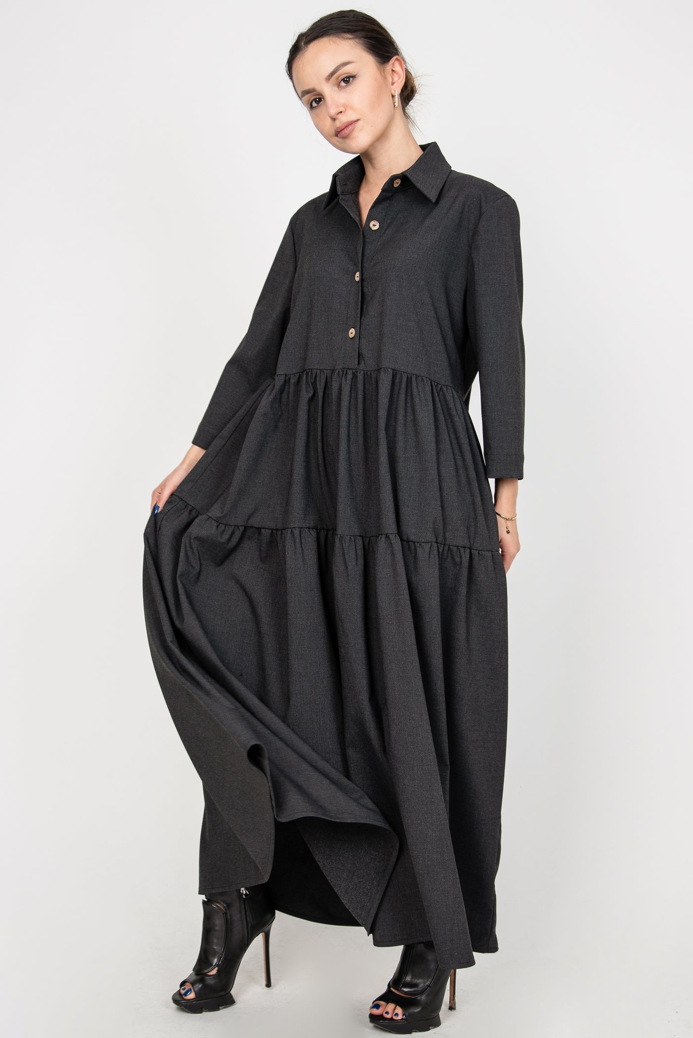 Black ruffle dress F2350