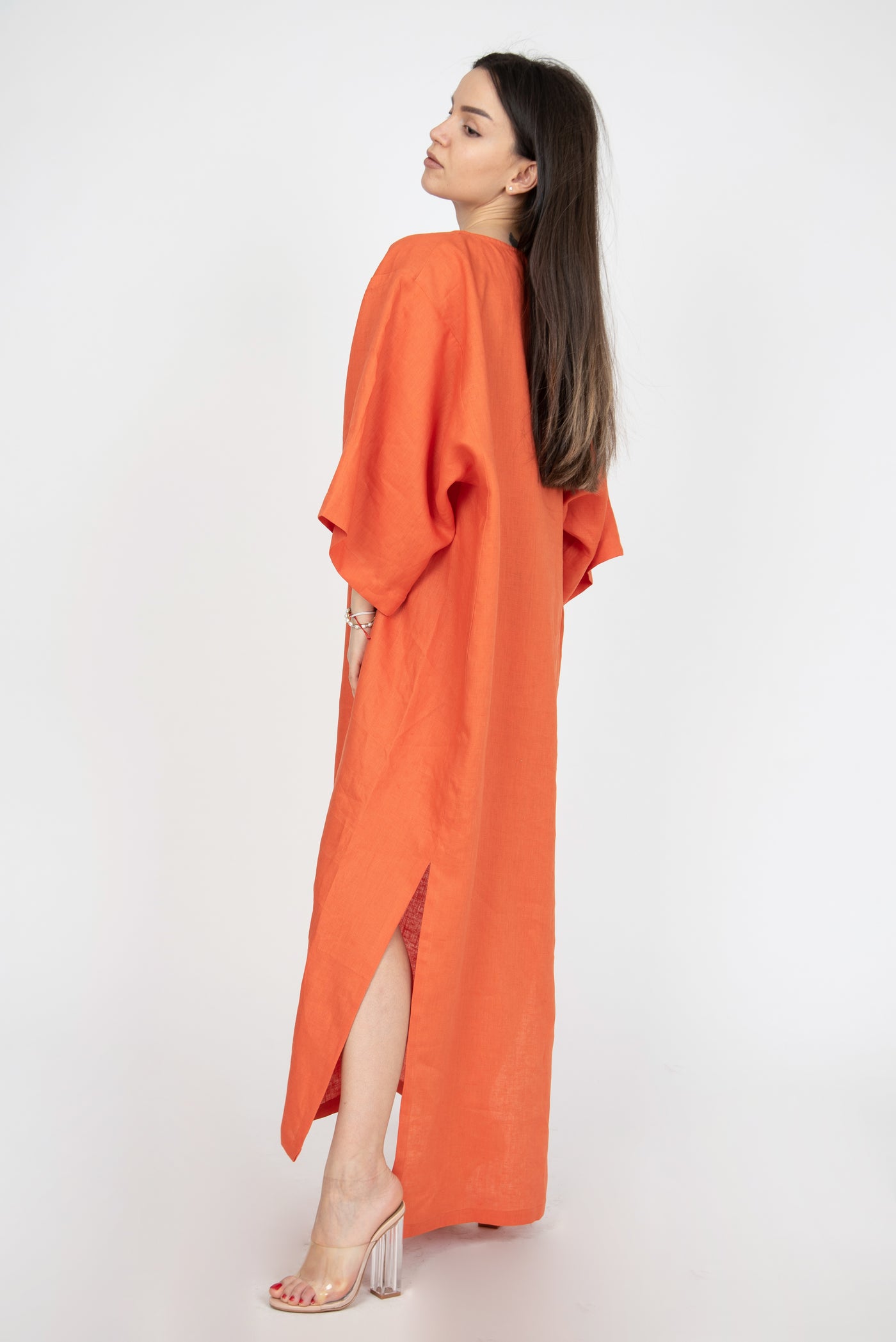 Orange linen dress F2382