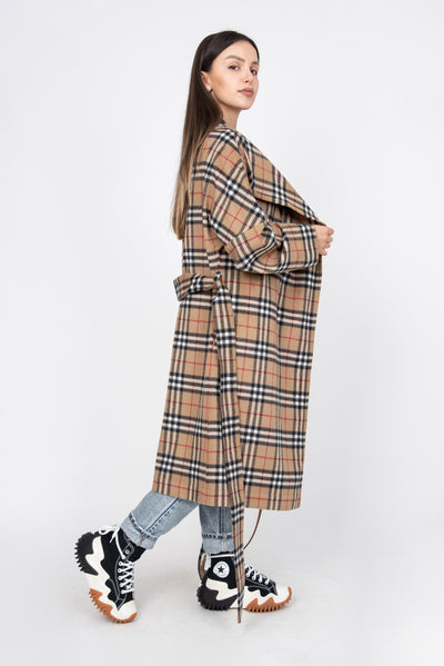 Checked cashmere wool coat