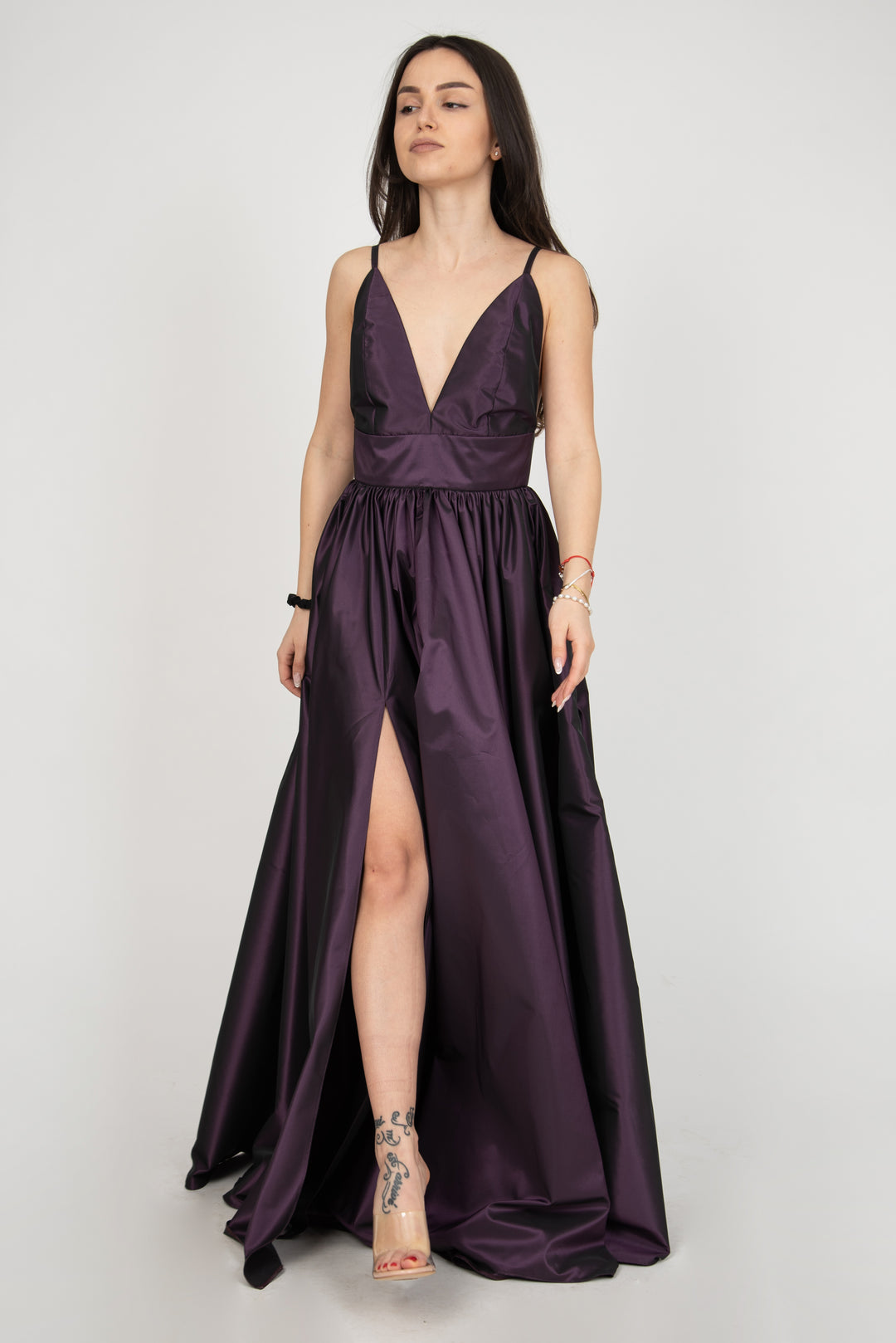 Taffeta purple evening dress F2383 2
